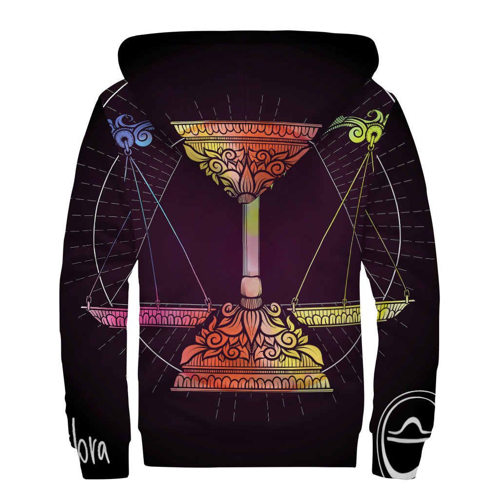 Colorful Libra Sign Print Sherpa Lined Zip Up Hoodie