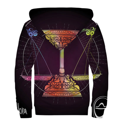 Colorful Libra Sign Print Sherpa Lined Zip Up Hoodie