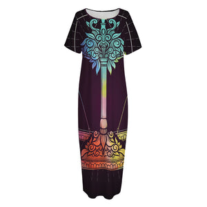 Colorful Libra Sign Print Short Sleeve Long Nightdress