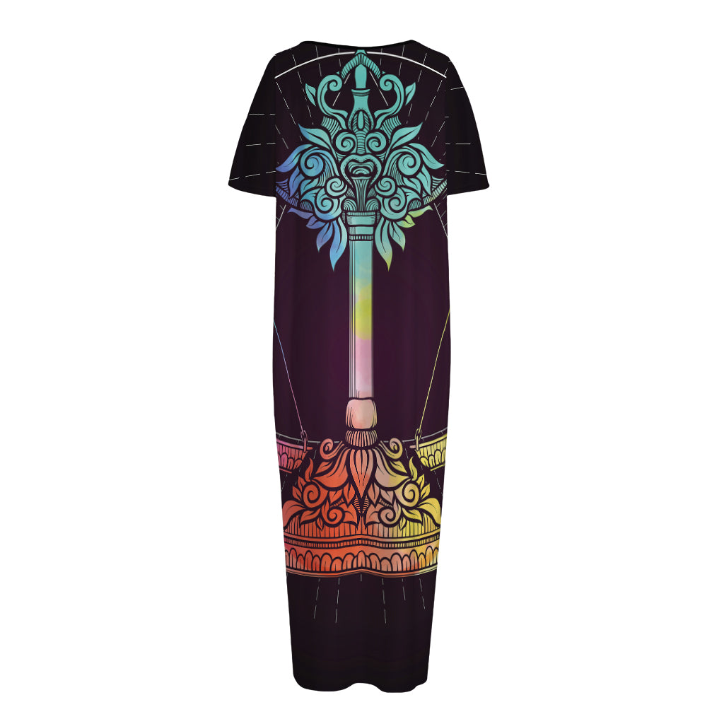 Colorful Libra Sign Print Short Sleeve Long Nightdress