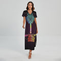 Colorful Libra Sign Print Short Sleeve Maxi Dress