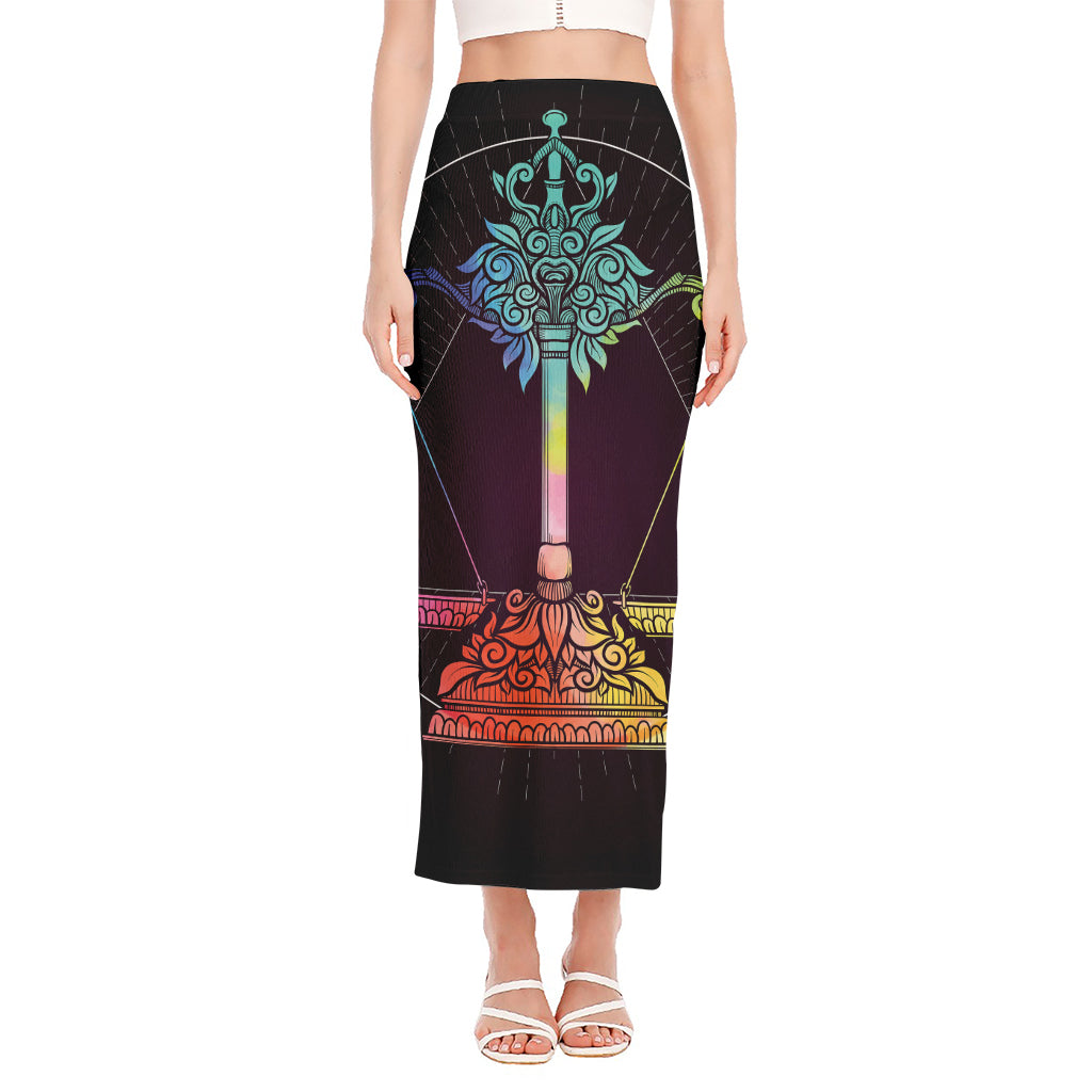 Colorful Libra Sign Print Side Slit Maxi Skirt