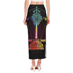 Colorful Libra Sign Print Side Slit Maxi Skirt