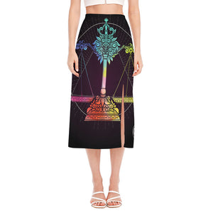 Colorful Libra Sign Print Side Slit Midi Skirt