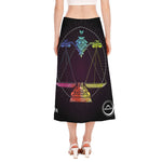 Colorful Libra Sign Print Side Slit Midi Skirt