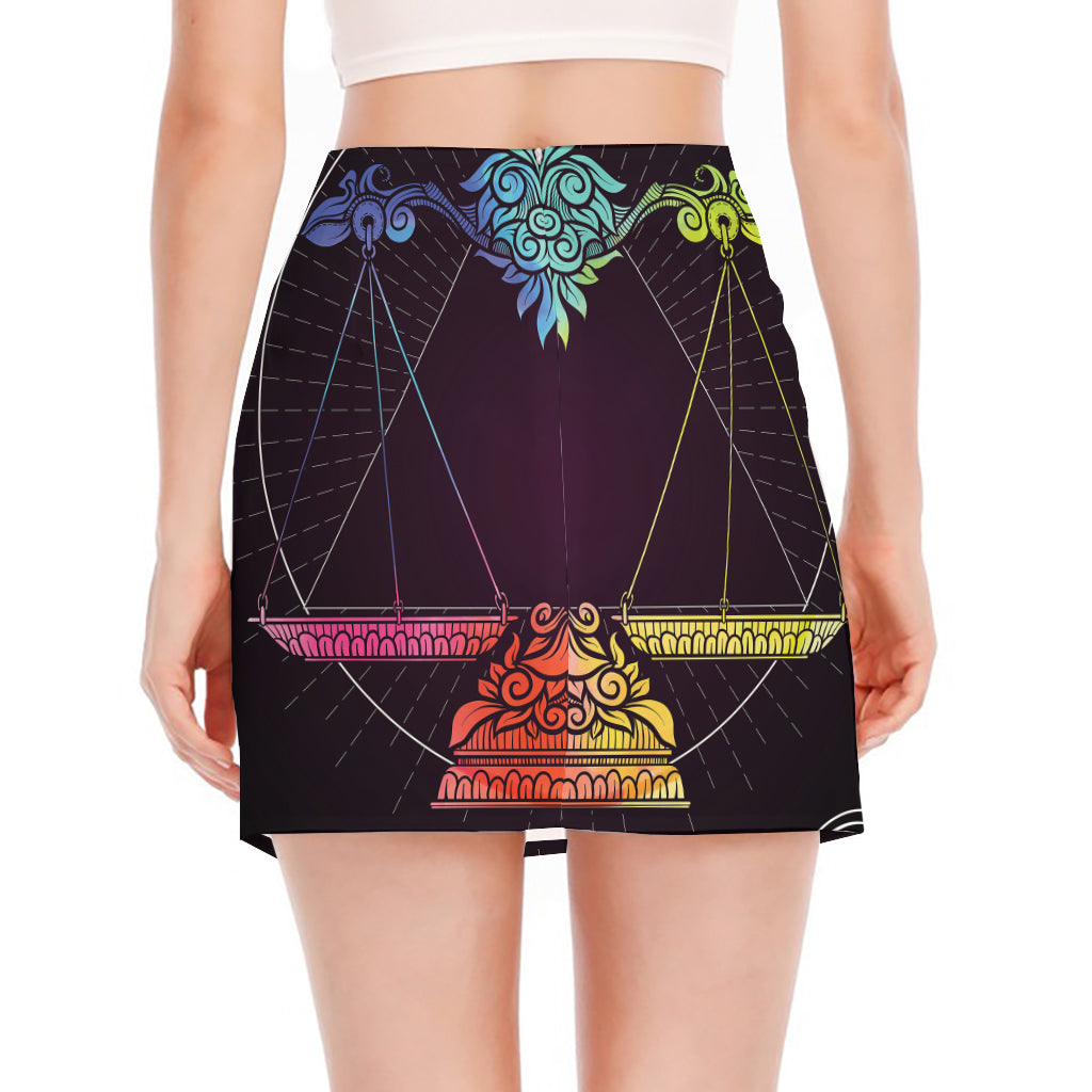 Colorful Libra Sign Print Side Slit Mini Skirt