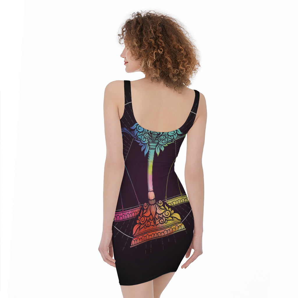 Colorful Libra Sign Print Sleeveless Bodycon Dress
