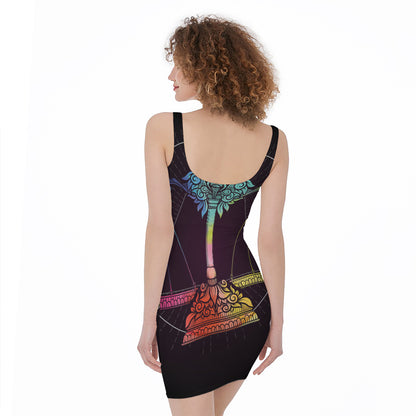 Colorful Libra Sign Print Sleeveless Bodycon Dress