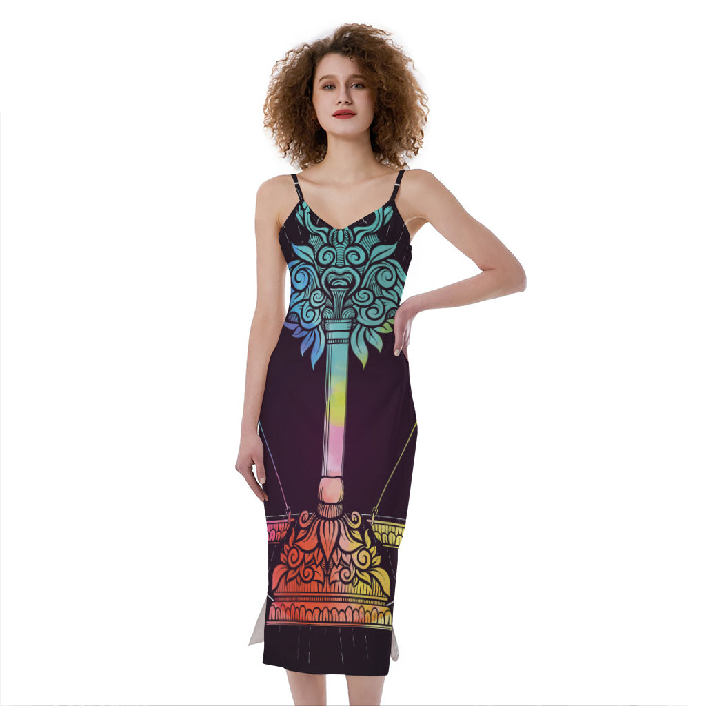 Colorful Libra Sign Print Slim Fit Midi Cami Dress