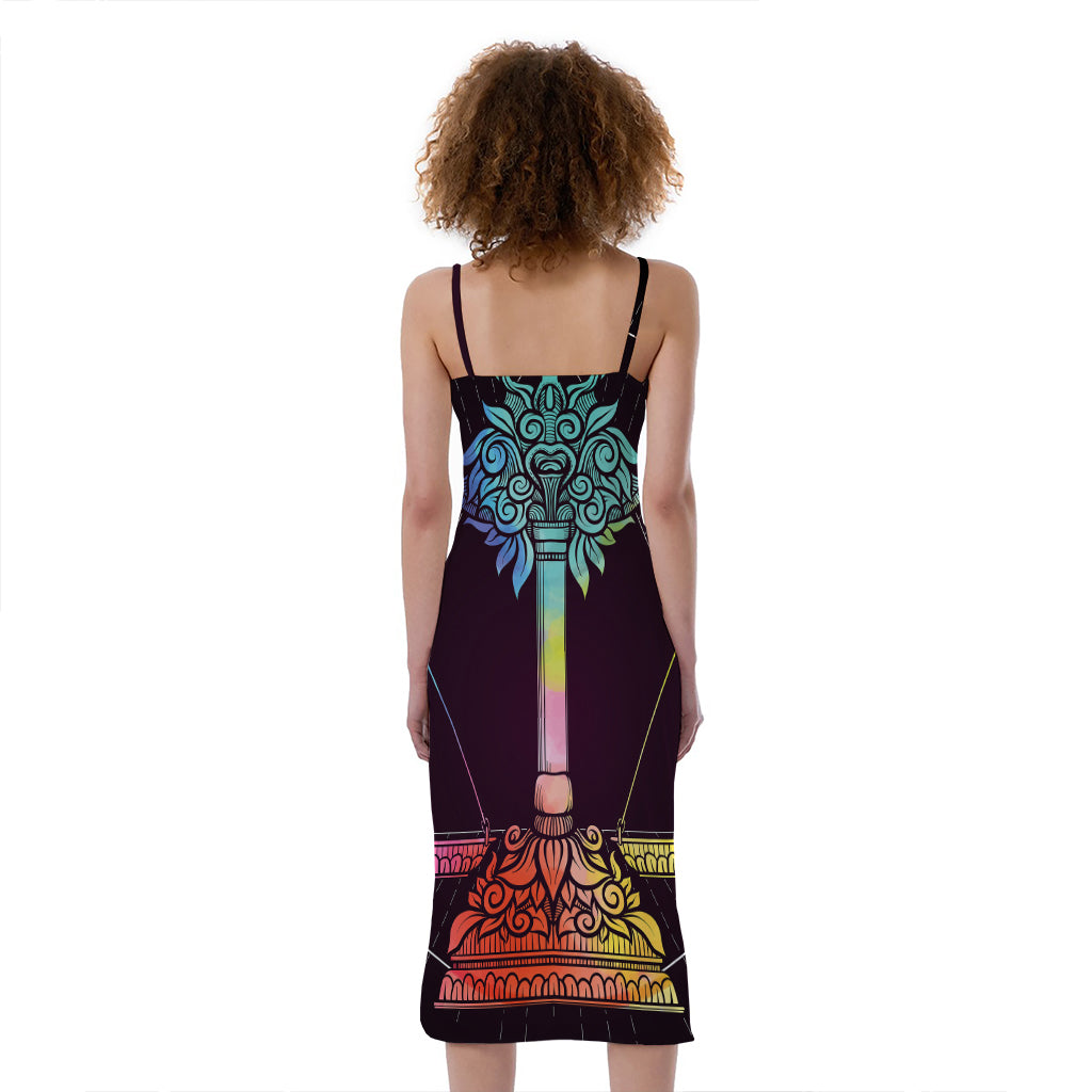 Colorful Libra Sign Print Slim Fit Midi Cami Dress