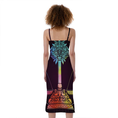 Colorful Libra Sign Print Slim Fit Midi Cami Dress