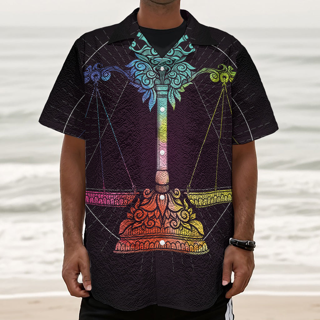 Colorful Libra Sign Print Textured Short Sleeve Shirt