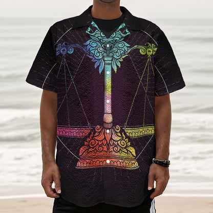 Colorful Libra Sign Print Textured Short Sleeve Shirt