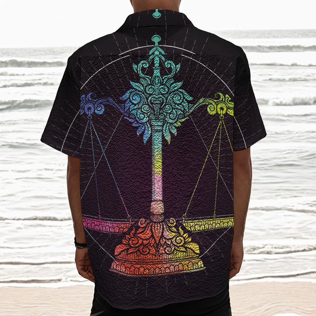 Colorful Libra Sign Print Textured Short Sleeve Shirt