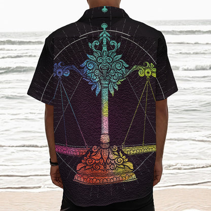 Colorful Libra Sign Print Textured Short Sleeve Shirt