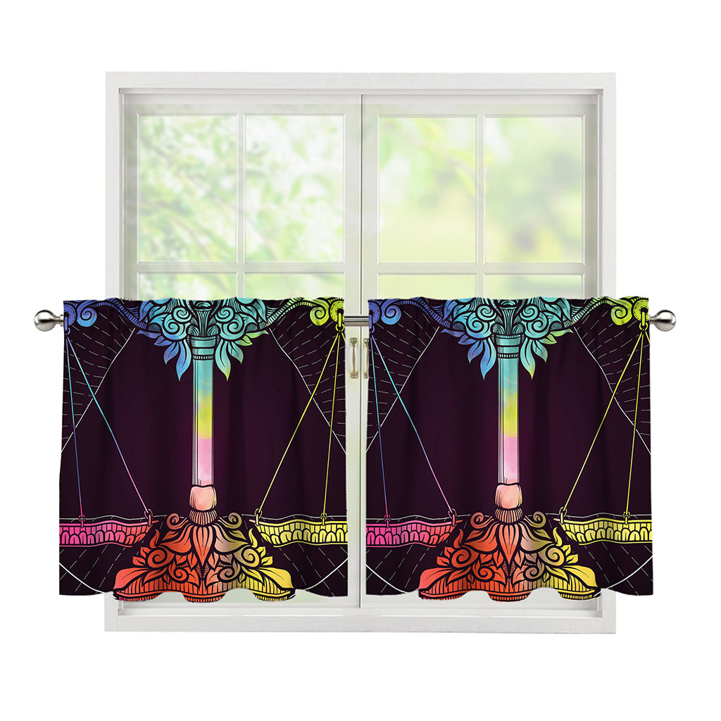 Colorful Libra Sign Print Tier Curtains