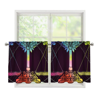 Colorful Libra Sign Print Tier Curtains