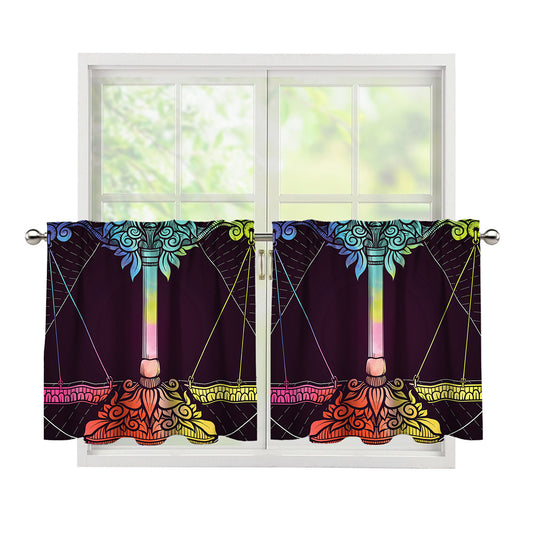 Colorful Libra Sign Print Tier Curtains