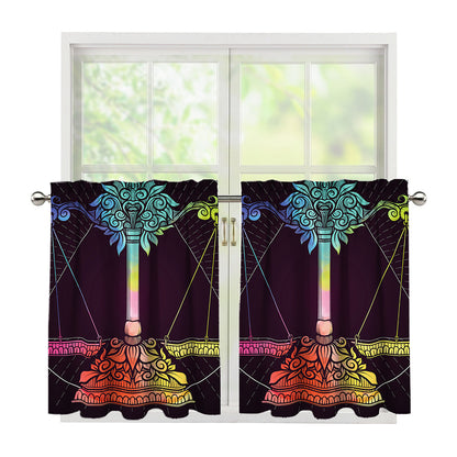 Colorful Libra Sign Print Tier Curtains