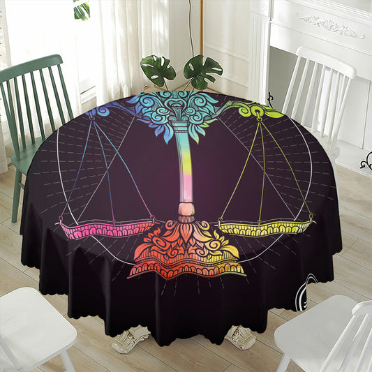 Colorful Libra Sign Print Waterproof Round Tablecloth