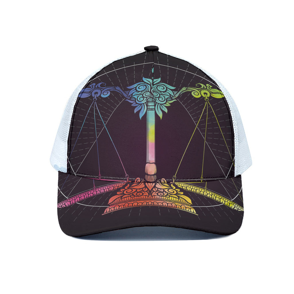 Colorful Libra Sign Print White Mesh Trucker Cap