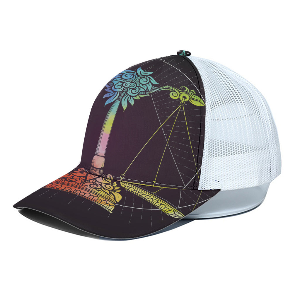 Colorful Libra Sign Print White Mesh Trucker Cap