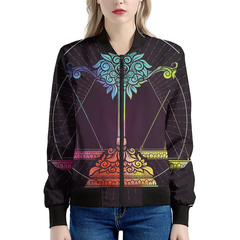 Colorful Libra Sign Print Women's Bomber Jacket