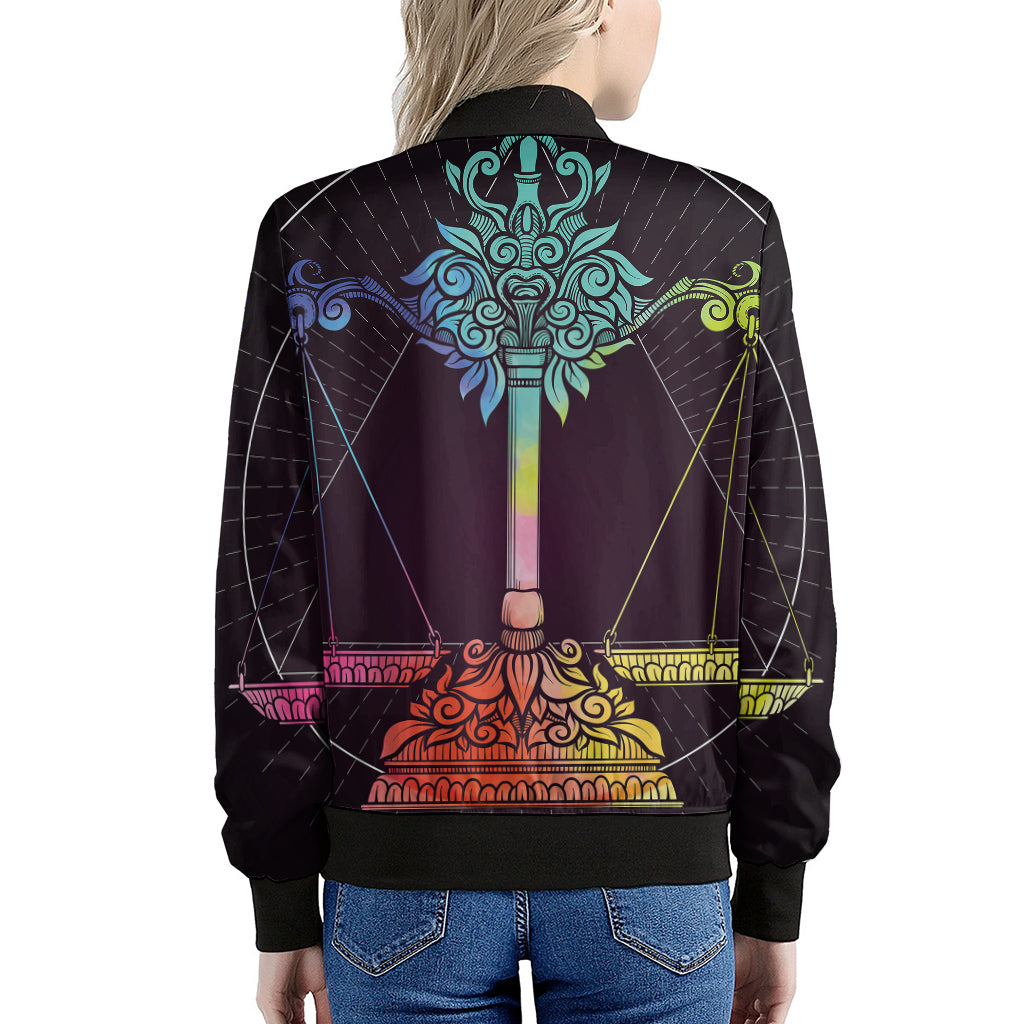 Colorful Libra Sign Print Women's Bomber Jacket