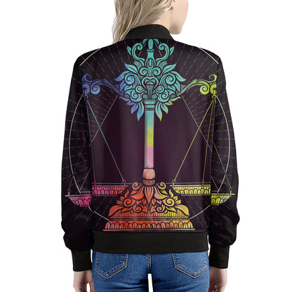 Colorful Libra Sign Print Women's Bomber Jacket