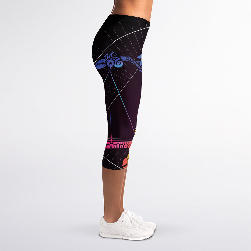 Colorful Libra Sign Print Women's Capri Leggings