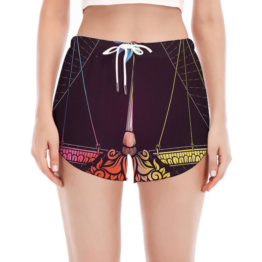Colorful Libra Sign Print Women's Split Running Shorts