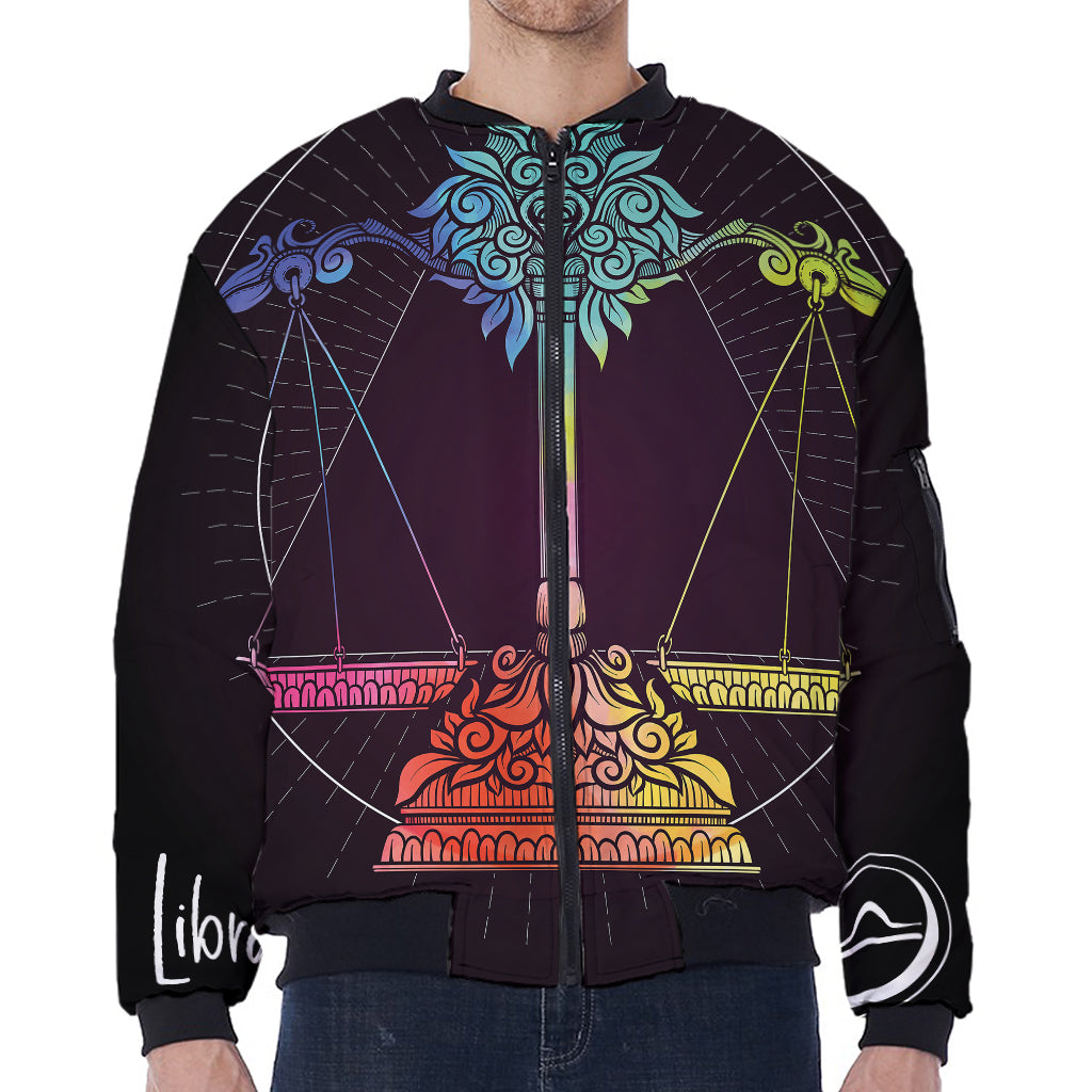 Colorful Libra Sign Print Zip Sleeve Bomber Jacket