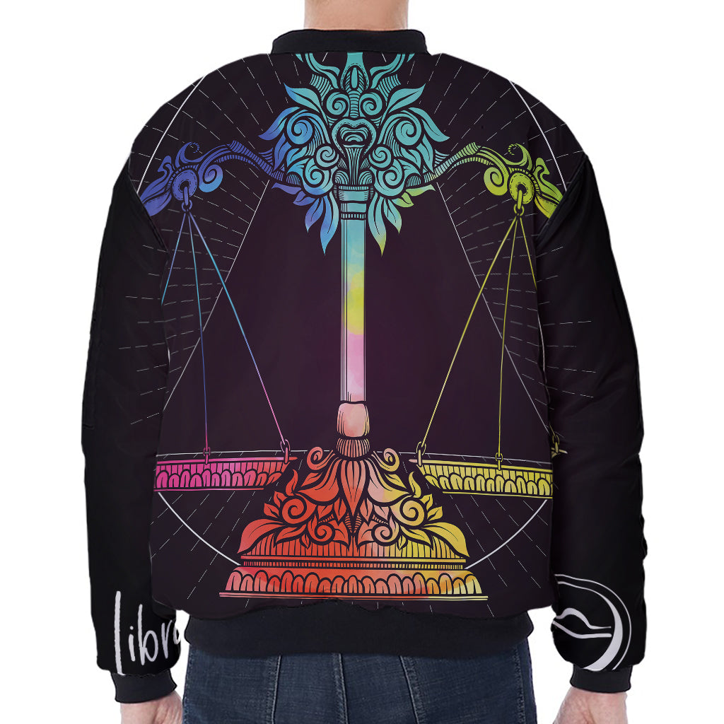 Colorful Libra Sign Print Zip Sleeve Bomber Jacket