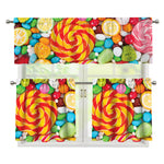 Colorful Lollipop And Candy Print 3 Piece Kitchen Curtains