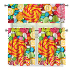 Colorful Lollipop And Candy Print 3 Piece Kitchen Curtains