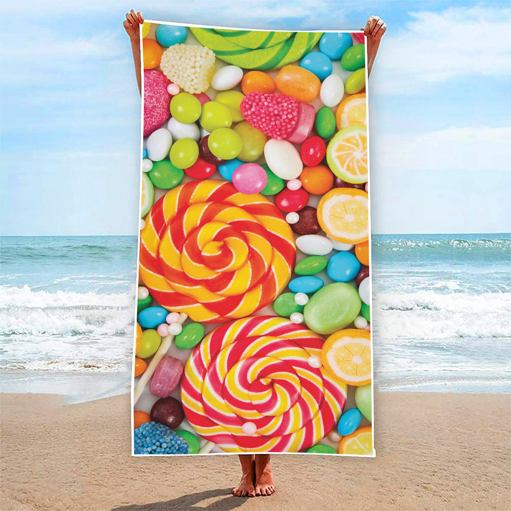 Colorful Lollipop And Candy Print Beach Towel