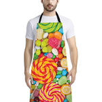 Colorful Lollipop And Candy Print Bib Apron With Pocket