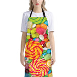 Colorful Lollipop And Candy Print Bib Apron With Pocket