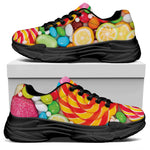 Colorful Lollipop And Candy Print Black Chunky Shoes