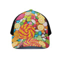 Colorful Lollipop And Candy Print Black Mesh Trucker Hat