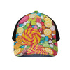 Colorful Lollipop And Candy Print Black Mesh Trucker Cap