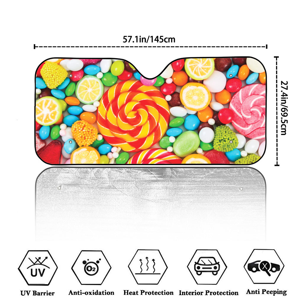 Colorful Lollipop And Candy Print Car Windshield Sun Shade