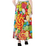 Colorful Lollipop And Candy Print Chiffon Maxi Skirt