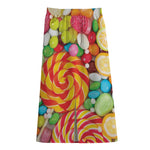 Colorful Lollipop And Candy Print Cotton Front Slit Maxi Skirt