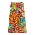 Colorful Lollipop And Candy Print Cotton Front Slit Maxi Skirt