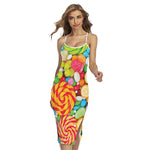 Colorful Lollipop And Candy Print Cross Back Cami Dress