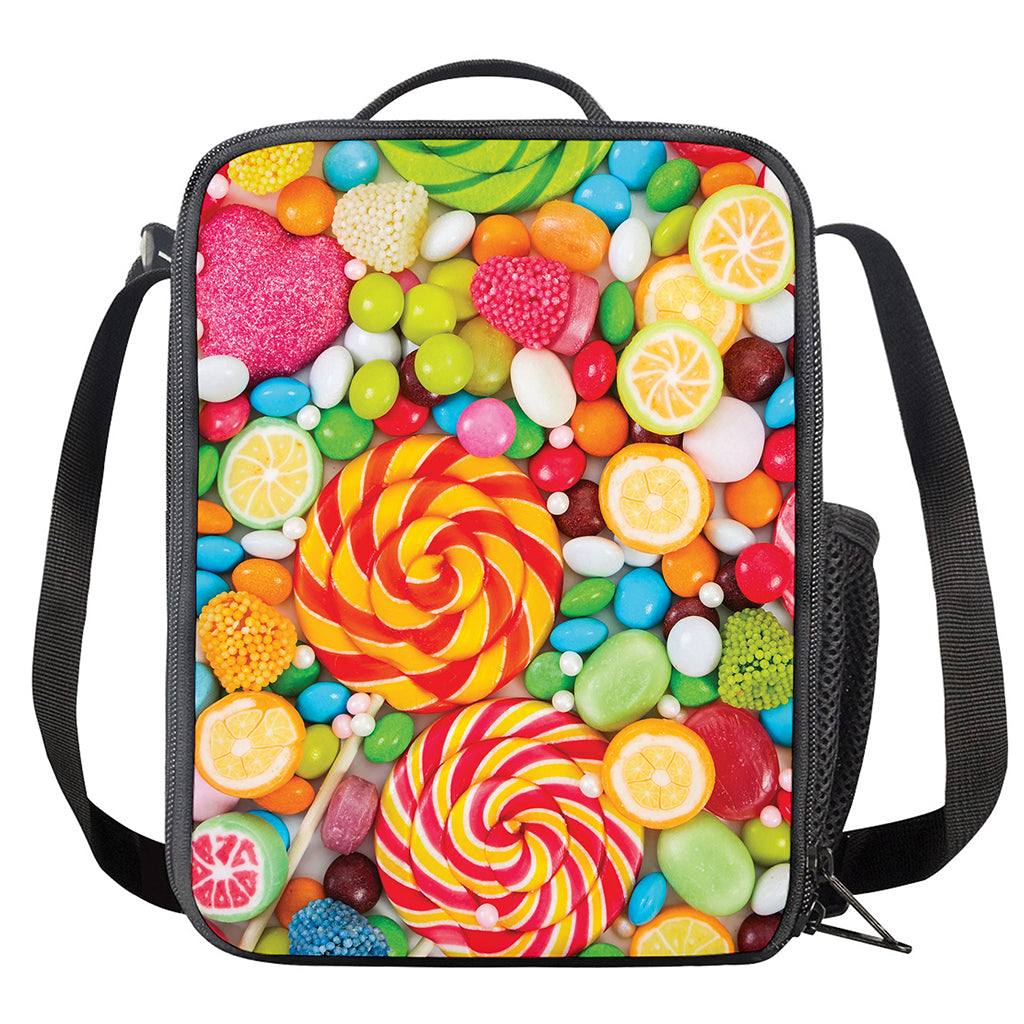 Colorful Lollipop And Candy Print Crossbody Lunch Bag