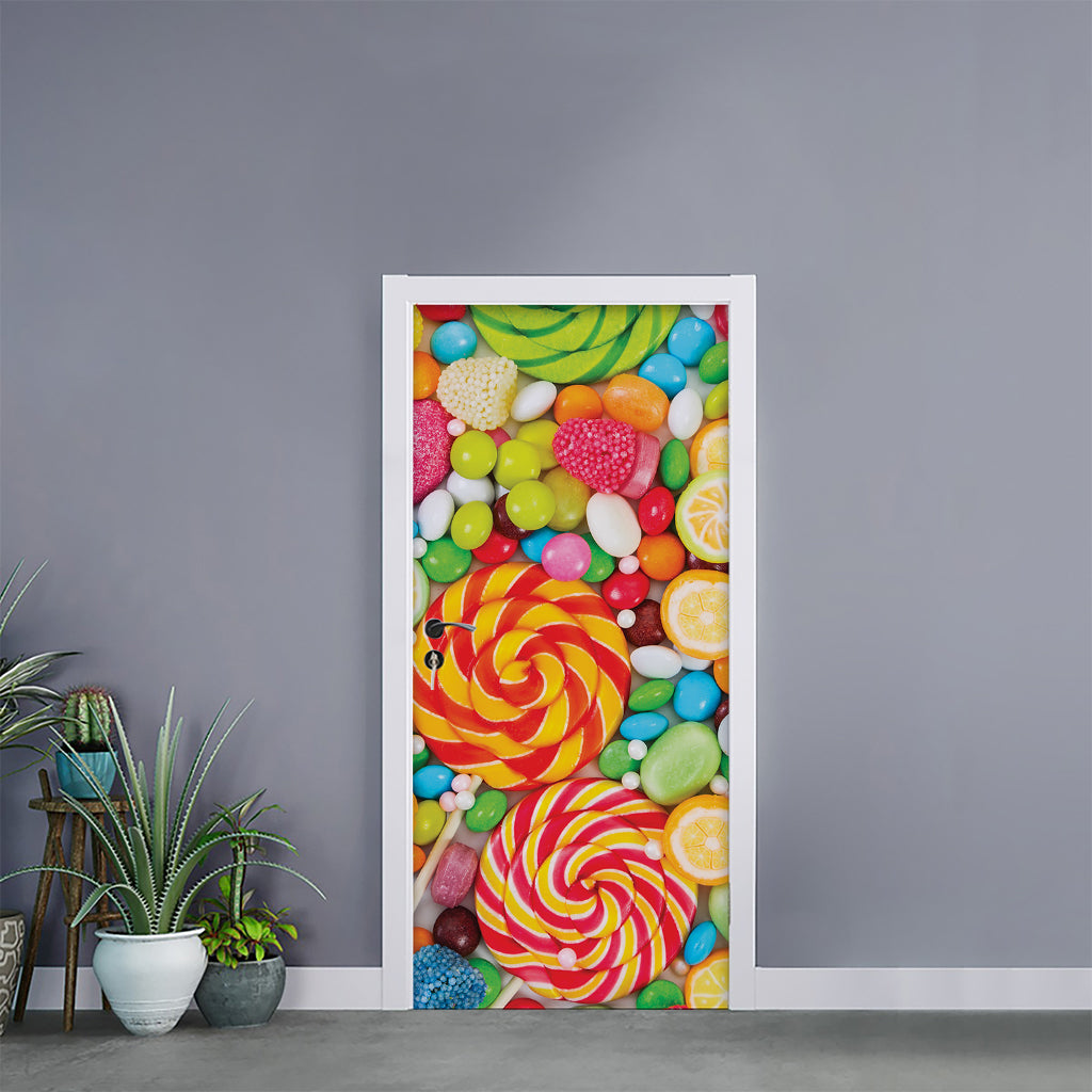 Colorful Lollipop And Candy Print Door Sticker