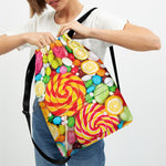 Colorful Lollipop And Candy Print Drawstring Backpack