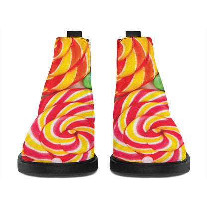 Colorful Lollipop And Candy Print Flat Ankle Boots